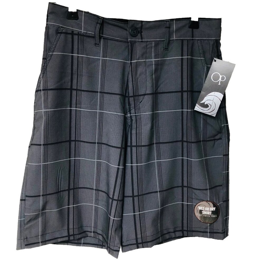 NWT‎ Hybrid Wet Dry Shorts Men's 28 OP Gray Pane Flat Waist Stretch Surf Board